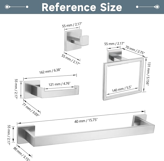 TNOMS Brushed Nickel 10-Piece Bathroom Hardware Accessories Set-Towel Bar & Holder Set for Bathroom,SUS304 Stainless Steel Bathroom Accessories Set Wall Mounted,16-Inch