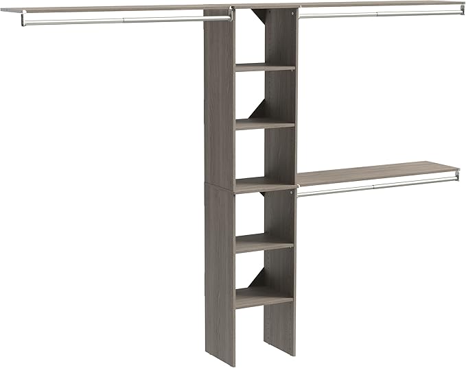 ClosetMaid SuiteSymphony Wood Closet Organizer Kit with Tower 3 Hang Rods, Top Shelves, Adjustable, Fits Spaces 5-9 ft. Wide, Graphite Grey