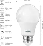 Linkind A19 LED Light Bulbs, 60W Equivalent Dimmable Light Bulbs, 4000K Cool White, 9W 840 Lumens LED Bulbs, E26 Standard Base 120V, Lighting for Bedroom Living Room Home Office, 6 Packs