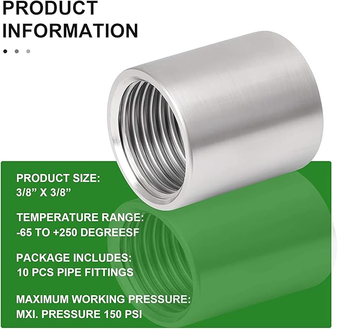 TAISHER 2PCS 304 Stainless Steel Cast Pipe Fitting, Coupling, 3/8" x 3/8" NPT Female Threaded