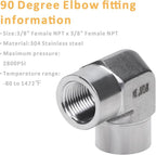 90 Degree Street Elbow - 3/8" NPT Female to 3/8" NPT Female Stainless Steel 304 Heavy Duty Forged Barstock Street Elbow Adapter Pipe Fitting (pack of 5)