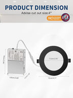 4-inch LED Recessed Lights - Slim Recessed Ceiling Light with Junction Box, 9W 5CCT Selectable Canless Lighting fixture, Dimmable, Easy Install for Bedroom, Kitchen, Living Room, 12 Pack, Black