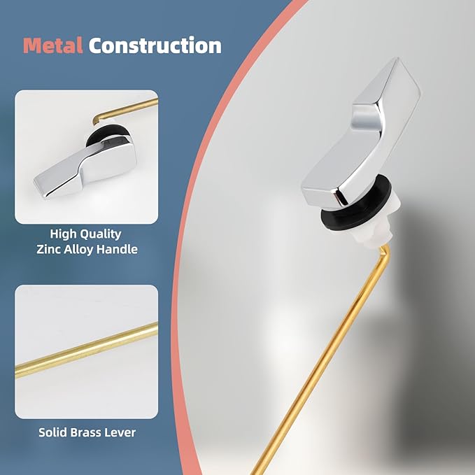 iFealClear Universal Metal Toilet Handle Replacement, Front Mount Toilet Flush Trip Lever Compatible with American Standard/Mansfield/TOTO/Kohler Toilets, Stainless Steel Flapper Chain, Chrome