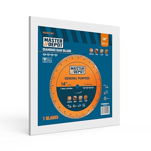 14 Inch Diamond Cutting Blade, Turbo Rim for Angle Grinder Circular Saw Cutter Wheel Dry Wet for Masonry/Concrete/Brick/Stone, 1"-20mm Arbor