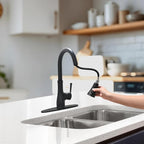 WEWE Vintage Kitchen Faucet with Pull Down Sprayer, Stainless Steel 1 or 3 Hole High Arc Single Handle Antique Sink Faucet for Classic Modern Ktichen, Matte Black