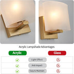 Hardwired Wall Sconces, Modern Acrylic Shade Wall Light Fixture, Gold Walls Mounted Lamp with Ceramic Lamp Holder, Classic E26 Bulb Walls Lighting for Bedroom, Living Room, Hallway 【No Bulb Included】