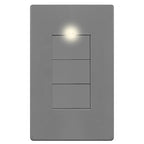LIDER Minimalist Design Matte Finish Lighted Triple Switch with Screwless Wall Plate, Combination Frameless Decorator Switch with Locator Light, Ground Terminal, Single Pole, 15A 120V, UL Listed, Gray