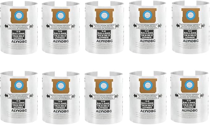10 Pack Shop Vac 5-8 Gallon Filter Bags, ALYYDBG Type E 90661 9066100 9066133, Type H 90671 9067100 9067133 Disposable Dust bags