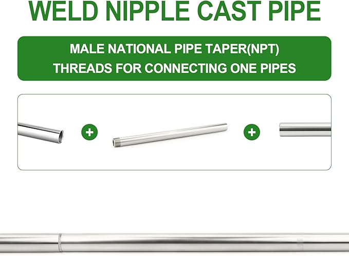 TAISHER 2PCS 304 Stainless Steel Pipe Fittings, 3/8" NPT Male Threaded, 12" Length Weld Nipple Cast Pipe