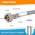 (6 Pack) SUNGATOR 36 Inch Faucet Supply Lines, 3/8" Female Comp Thread x 1/2" FIP Thread Sink Hose, 36" Stainless Steel Braided Faucet Supply Line for Bathroom, with 2 Wrenches and 1 Sealing Tape