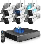《100% Wire-Free》Wireless Outdoor Security Camera System, Solar Powered WiFi Cameras Systems with PIR Motion Detection, Home Video Surveillance DVR Kits
