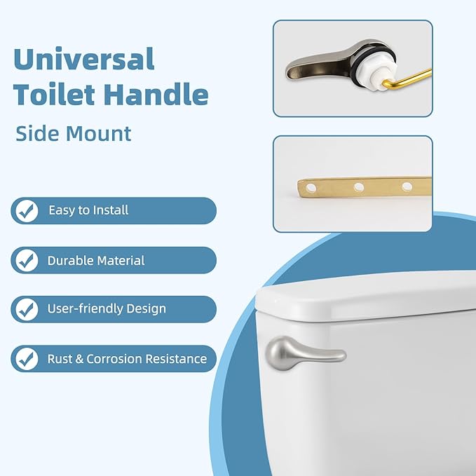 Universal Toilet Handle Replacement Kit Side Mount with 2-Inch Rubber Toilet Flapper, Toilet Tank Parts Compatible with Kohler, American Standard, TOTO, Mansfield, Angle Mount-Brushed Nickel