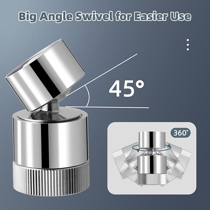 Hibbent Dual Water Flow Sprayer Kitchen Sink Aerator - 360-degree Swivel Bathroom Faucet Aerator, Easy One-Hand Control, 1.8 GPM-55/64 Inch-27UNS Female Thread, Chrome