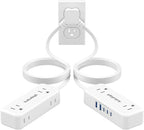 Split Extension Cord 10FT (5FT on Each Side), Single Flat Plug Twin Extension Cord with 4 AC Outlets, 2 USB-A & 3 USB-C(24W/4.8A), Nightstand Charging Station for Bedroom Dorm Room Home, His and Hers