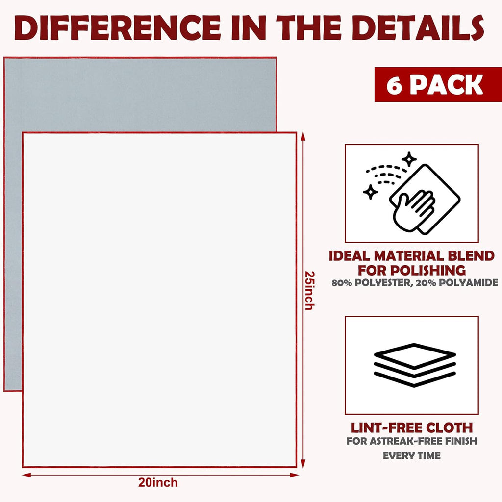 VitalCozy 6 Pcs Wine Glass Polishing Cloths Large Microfiber Cleaning Cloths 25 x 20 Inch Lintless Towels for Drying Wine Glasses Cleaning Window Stemware Dishes Glassware (Gray, White)