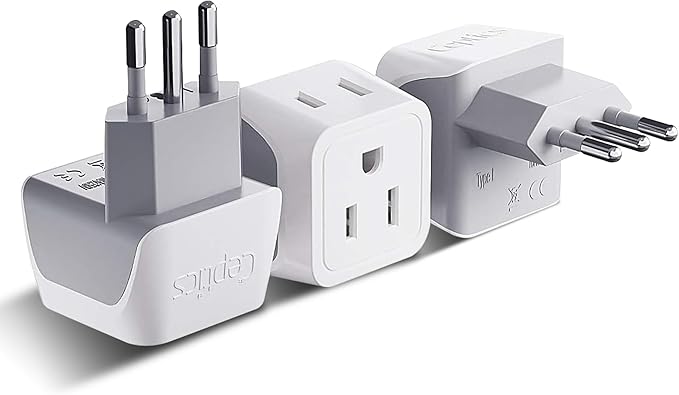 Ceptics Italy Travel Plug Adapter, Chile Plug Adapter with Dual USA Input, Compact Type L Plug Adapter, Safe Grounded Plug, Perfect for Cell Phones, Laptops, Chargers, 3 Pack - CT-12A