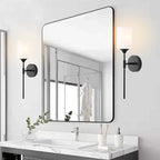 Mid Century Modern Wall Lamp 2 Pack with White Cylinder Glass Shades Matte Black Wall Sconce Bathroom Vanity Lighting Industrial Farmhouse Wall Light Fixtures for Mirror Bedroom Living Room