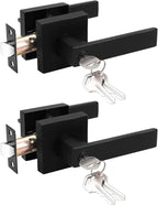 Probrico 2 Pack Entry Door Lever with Lock and Key,Entrance Door Handles for Office and Front Door,Matte Black Door Knobs Keyed Alike Same Key Lockset (Each with 3 Keys)