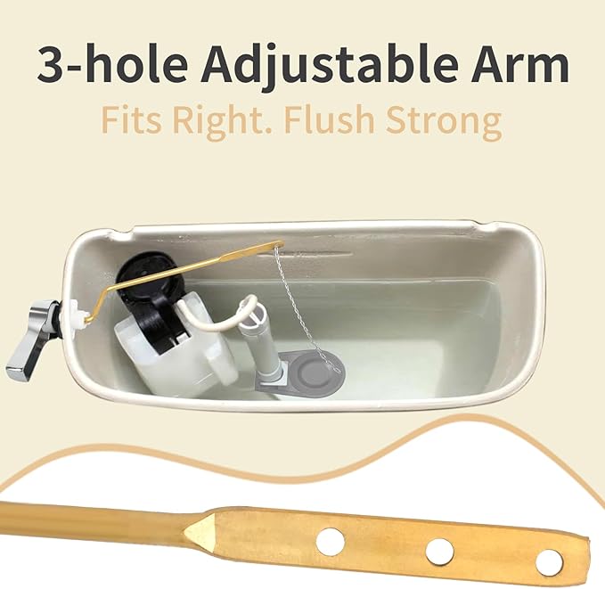 jamini Universal Side Mount Toilet Handle Kit - Durable Brass Lever with Chrome Finish, Adjustable Arm & Stainless Steel Flapper Chain for Most Toilets