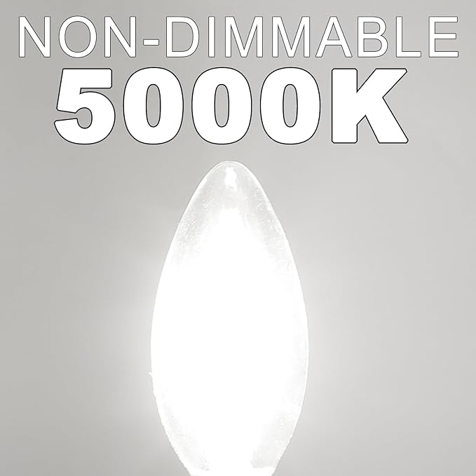 Candelabra Light Bulbs 5000K Daylight, 6W Equivalent to 60 watt, E12 LED Bulb Non-Dimmable, LED Chandelier Bulbs, B10 Candle Bulb, 90+CRI, 600LM, Cear Glass, 6 Pack