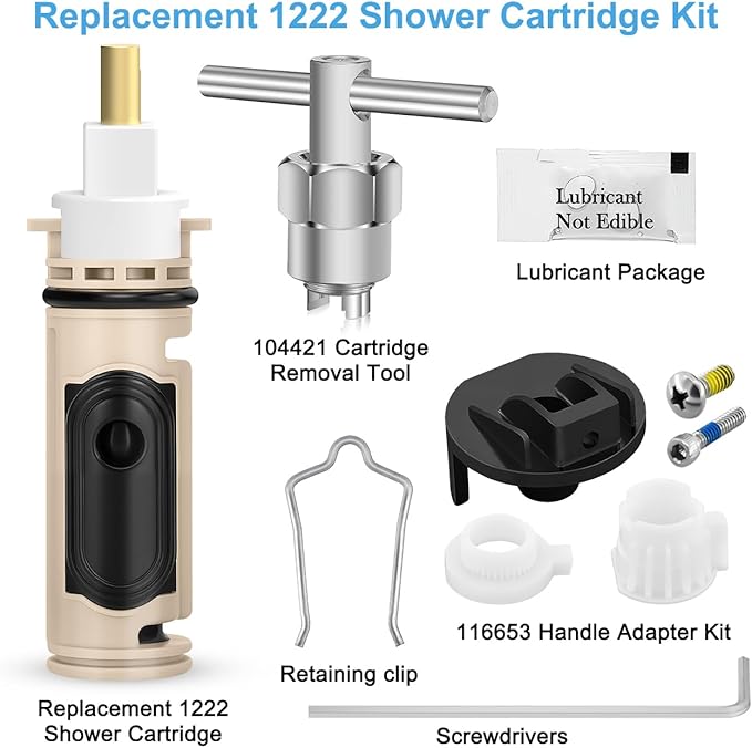 1222 Replacement Cartridge with Puller 104421 and Handle Adapter Kit 116653, Compatible with Moen Single Handle Posi Temp Tub Shower Faucet