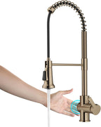 KRAUS Britt Touchless Sensor Commercial Single Handle Pull Down Kitchen Faucet in Spot Free Antique Champagne Bronze, KSF-1691SFACB