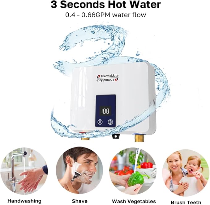 Tankless Water Heater Electric for Single Sink Faucet, ThermoMate 3500W 120V Small Point of Use Instant Hot Water Heater with Temperature Display, Self-modulating, ETL Certified