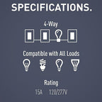 Legrand radiant TM874BKCC6 15 Amp Rocker Wall Switch, 4-Way Decorator Light Switches, Black (1 Count)