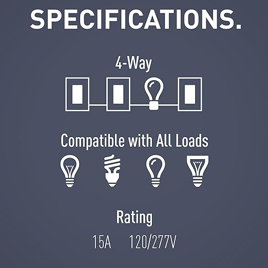 Legrand radiant TM874NICC6 15 Amp Rocker Wall Switch, 4-Way Decorator Light Switches, Nickel (1 Count)