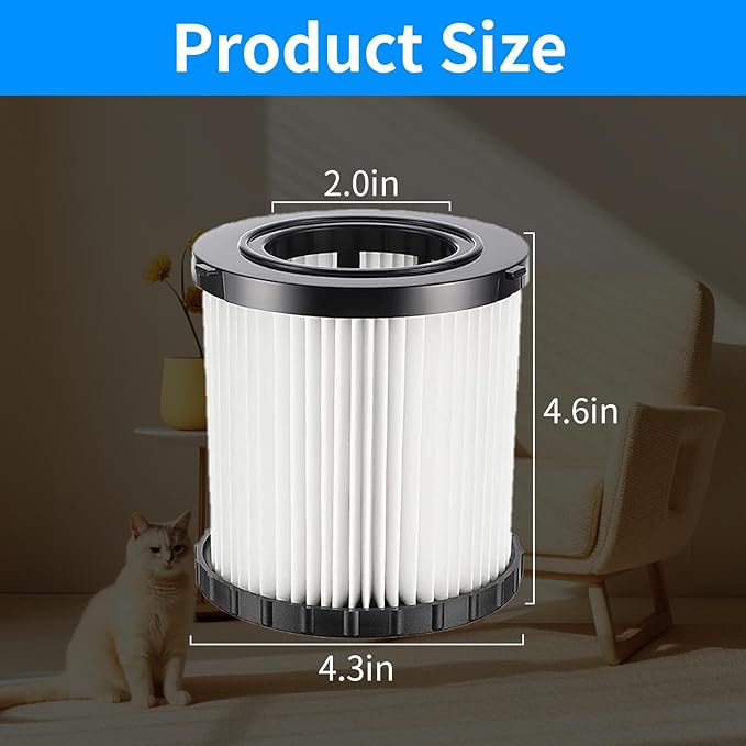9 Pack DCV5801H DCV580H Vacuum HEPA Filter for DeWalt DCV580H, DCV581H 20V MAX Wet/Dry Vacuum, Washable and Reusable, 6 Foam Sleeve Filters and 1 Brush