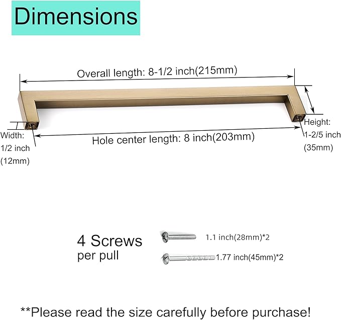 30 Pack Champagne Cabinet Pulls Square Drawer Handles Cupboard Handles Modern Stainless Steel Kitchen Cabinet Handles 8 Inch Caninet Hardware