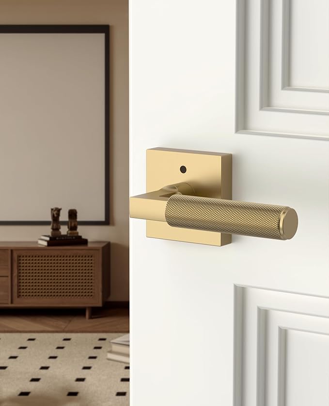 Asidrama 4 Pack Champagne Bronze Privacy Door Handles, Door Lever with Door Knobs Indoor for Bedroom or Bathroom, Heavy Duty Door Handles Interior with Locks for Left Right Sided Doors