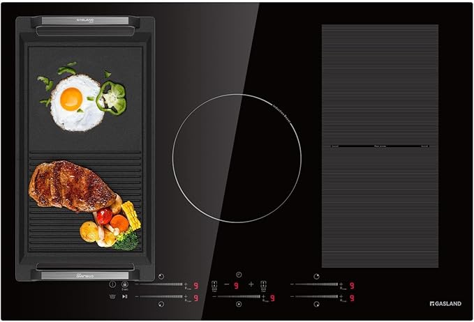 GASLAND Induction Cooktop 30 Inch + Rectangular 2-in-1 Cast Iron Grill/Griddle Pan with Handles