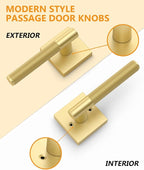 Asidrama 4 Pack Passage Gold Door Handles, Door Lever with Door Knobs Indoor for Bedroom or Bathroom, Heavy Duty Brushed Gold Door Handles Interior with Locks for Left Right Sided Doors