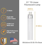 Diodesy- T5 Fluorescent Light Bulb 21 Inch Under Cabinet Tube Light Pack of 20 13W 4100K Cool White G5 Miniature Bi-Pin Base 850LM Super Long Life Linear Replacement Straight Lamp ROHS Compliant