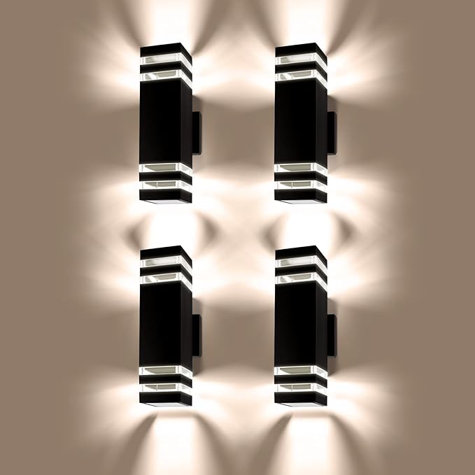 Modern Outdoor Wall Light with Dusk to Dawn Sensor, 2-Pack Brown Exterior Wall Sconces with E26 Bulbs Included, IP65 Waterproof Anti-Rust Aluminum Porch and Garage Light Fixtures