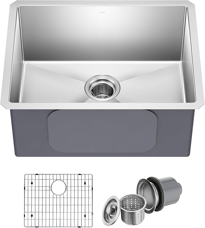 KRAUS Standard PRO 23-Inch 16 Gauge Undermount Single Bowl Stainless Steel Kitchen Sink, KHU101-23