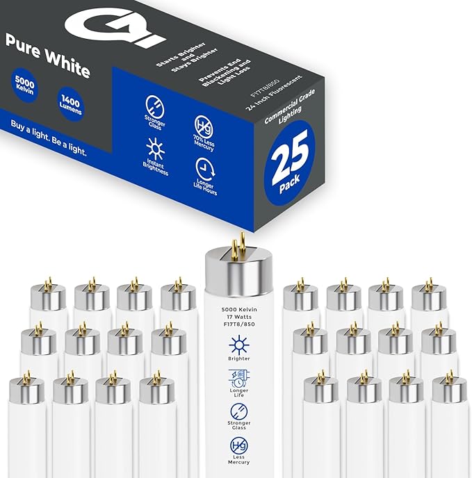 GoodBulb 17-Watt 24 Inch T8 Fluorescent Light Bulb 5000K Daylight White Light Medium Bi-Pin Base 1400 Lumens 86 CRI 36000 Life Hours Instant/Programmed Start Pack of 25