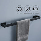 TNOMS 4 Pieces Bathroom Hardware Accessories Set Black Towel Bar Towel Holder Robe Hook Toilet Paper Holder Stainless Steel,Q8-P4BK