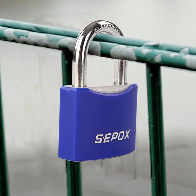 SEPOX® Large Outdoor Padlock, Heavy Duty 50mm 2" All-Weather Keyed Padlock - Solid Steel Body with 3pcs Keys, Waterproof Blue Cover, Ideal for Gates, Fences, Chain, Gym Lockers, Toolboxes & Sheds