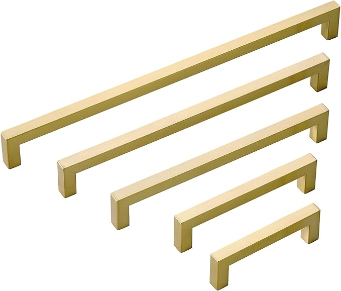 30 Pack 5 Inch Hole Center Brushed Brass Stainless Steel Square Cabinet Pulls Brushed Gold Cabinet Handles Drawer Handles Cupboard Handles