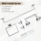 TQKAG Brushed Nickel Bathroom Hardware Accessories Set 5 Pieces, Double Post Pivoting Toilet Paper Holder Set Stainless Steel Square Bathroom Towel Bar Holder Set Wall Mounted