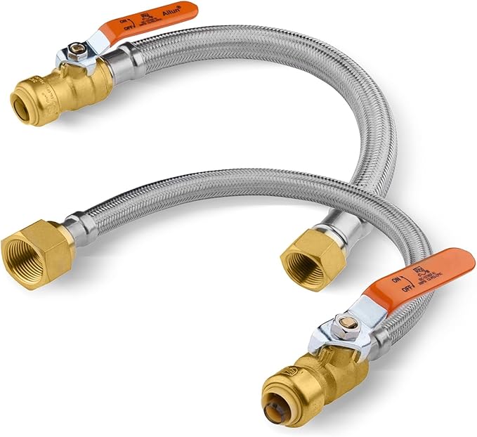 2-Pack HeSun 15-Inch Push-Fit Ball Valve Water Heater Connector, Push-to-Connect 1/2" x 3/4" FIP, Stainless Steel Flexible Heater Hose(HOSE036-2)