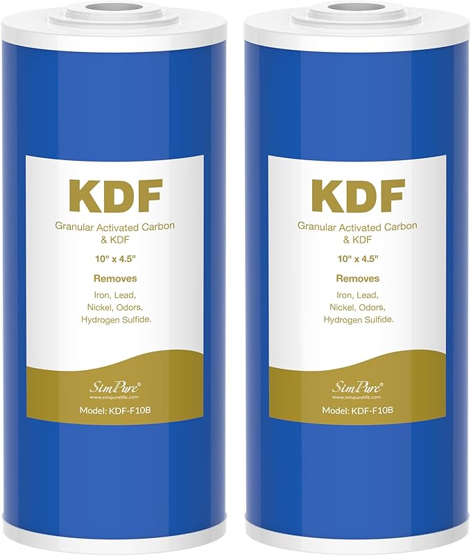 SimPure 10" x 4.5" Carbon and KDF Filters, Whole House KDF/GAC Water Filter Cartridge Replacement for DB10C-2KDF, DB10P (2 Pack)