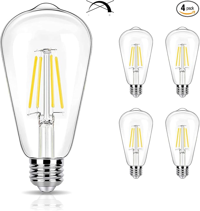 4 Pack Cool White LED Edison Bulbs 40W Equivalent, ST19 4W LED Vintage Light Bulbs for Ceiling Lamp, Non-Dimmable, 90 CRI, 450LM, E26 Base, 4000K