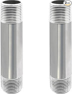 GeilSpace 3/4" x 4" Stainless Steel Pipe, 304 Pipe Nipple Fits Standard 3/4 Inch Threaded Pipes and Fittings, DIY Industrial Metal tube (2 PCS)