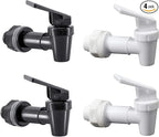 Replacement Cooler Faucet Water Bottle Jug, BPA-Free Plastic Spigot Spout Water Beverage Lever Pour Dispenser Valve, Crock Tap (2 White, 2 Black)
