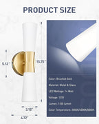 kudos Wall Sconces 16inches Gold Vanity Light Fixtures, Modern Sconces Wall Lighting with Milk White Glass, Dimmerable 3000K/4000K/5000K for Bathroom Bedroom, KDVL13-GD