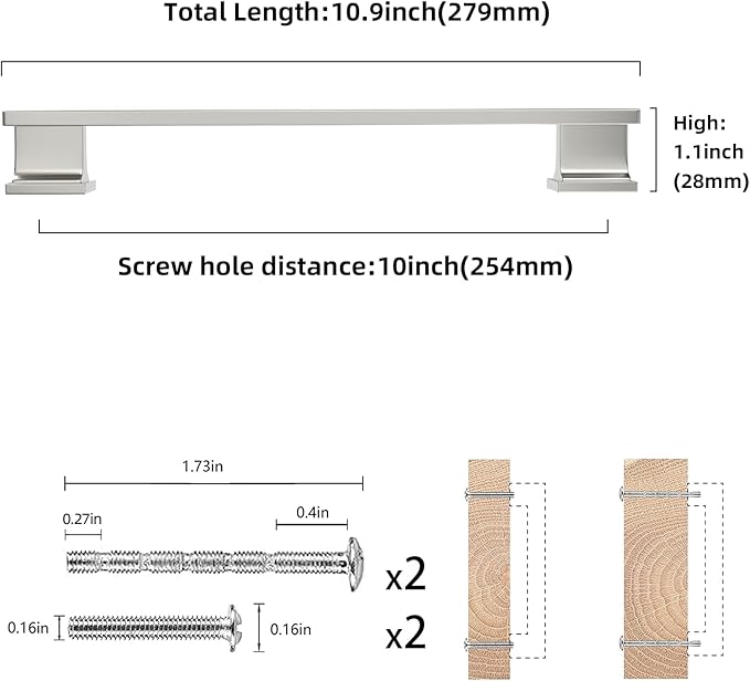 COTYKILEY 10 Pack 10 Inch(256mm) Brushed Satin Nickel Cabinet Handles Kitchen Cabinet Pulls Cabinet Door Handles Kitchen Cabinet Hardware