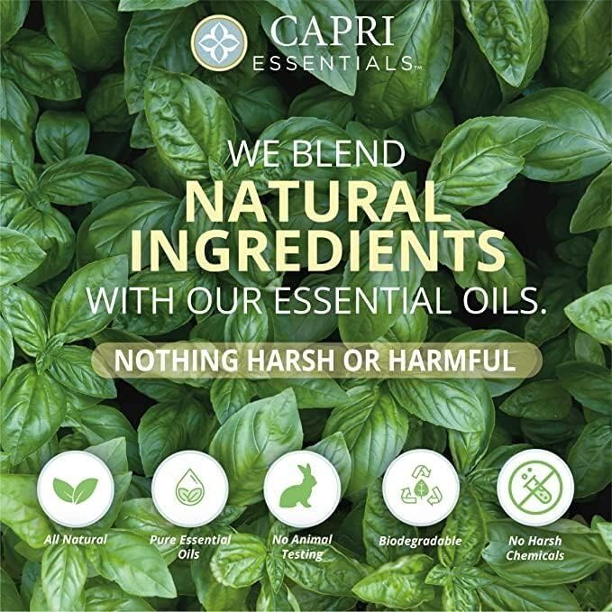 Capri Essentials All Purpose Cleaning Wipes, Natural Household Cleaning Supplies, Bathroom and Kitchen Cleaner with Essential Oils, Almond Oil, Eucalyptus & Peppermint, Sweet Basil Scent, 70 Wet Wipes